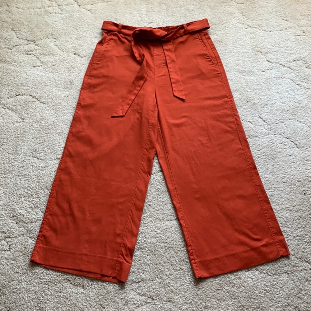 Banana Republic Burnt Orange Rowan Wide Leg Crop Pants Cotton Linen, Size 8